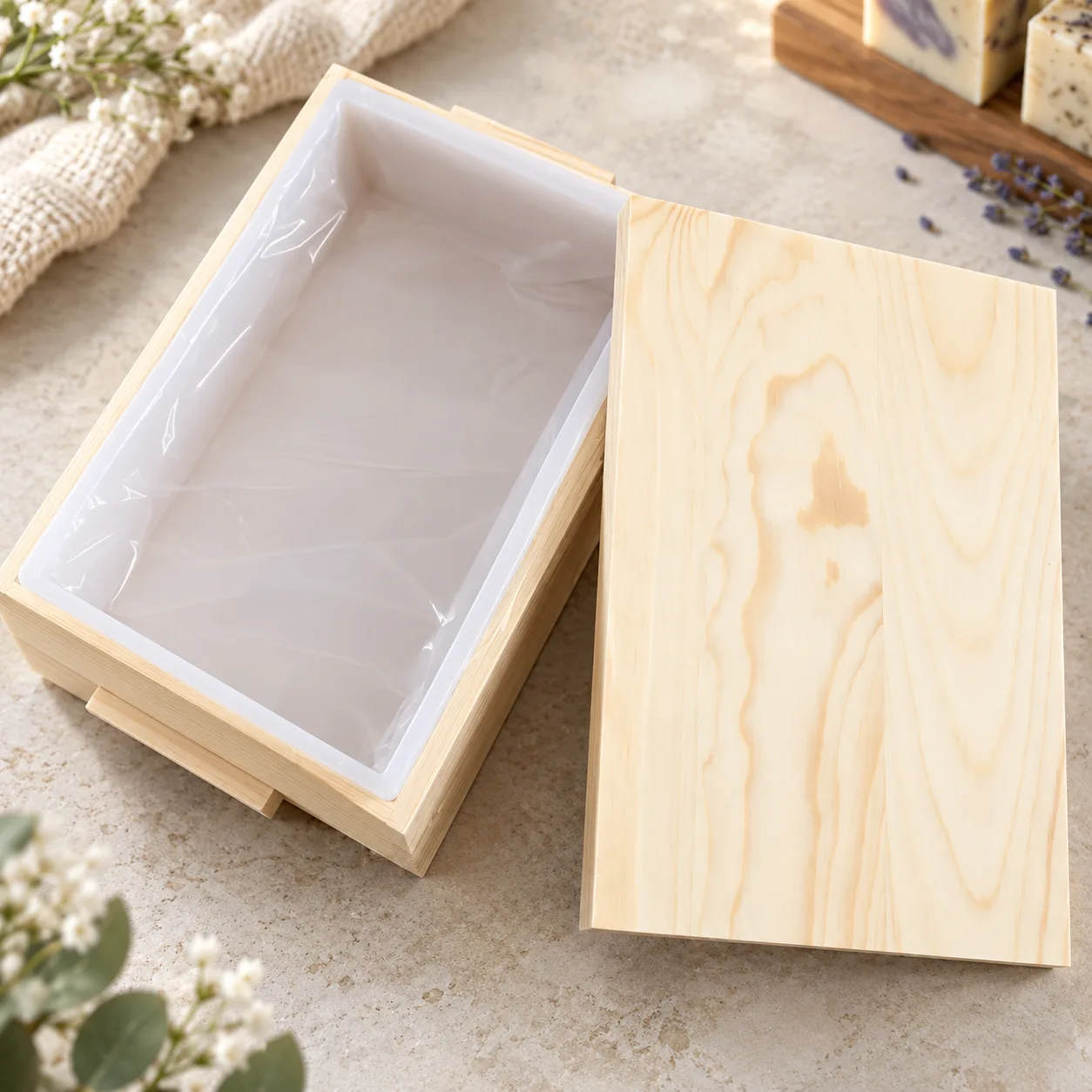 Rectangle wooden box with silicone mold and cover