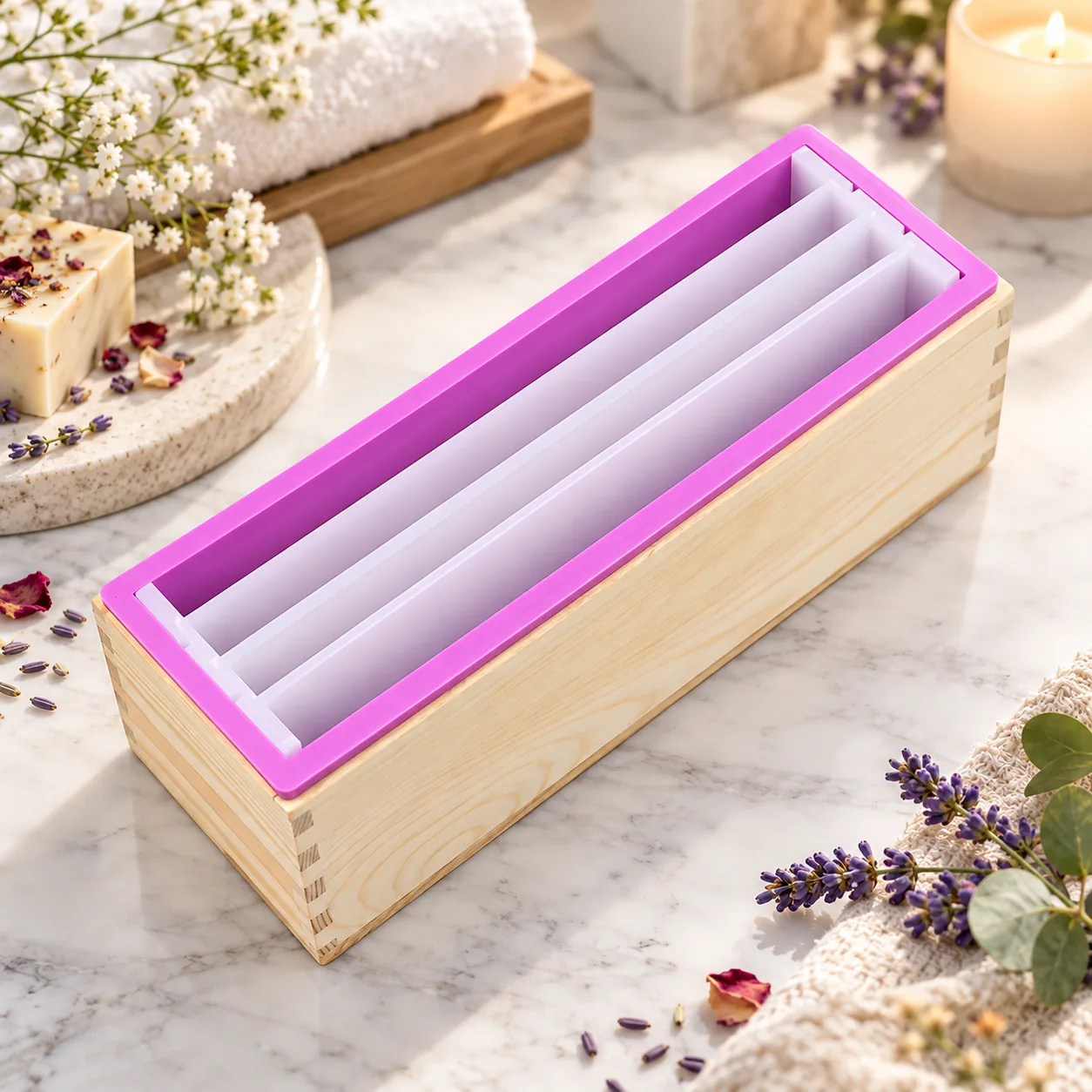 Soap loaf silicon mold with wooden box and separators